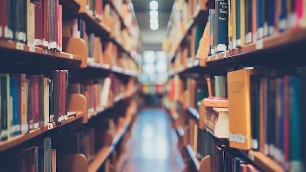 A Long Row of Books in a Library