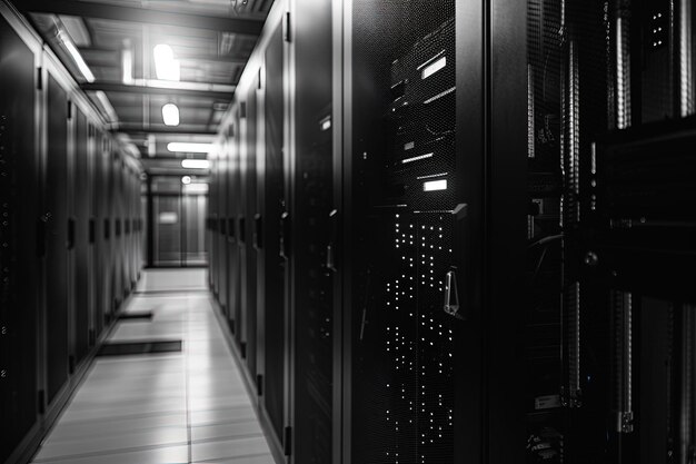 Photo a long row of servers in a server room