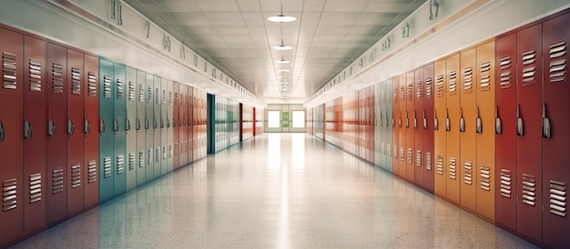 Long school corridor with locker