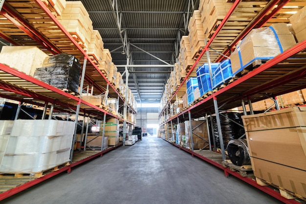 Long shelves with a variety of boxes and containers