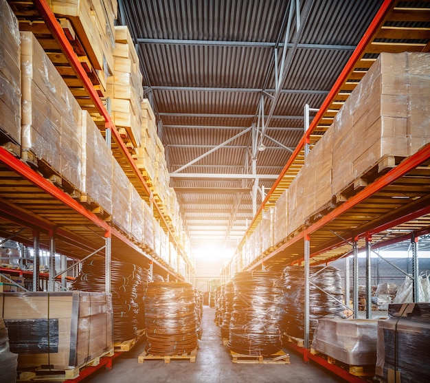 Long shelves with a variety of boxes and containers