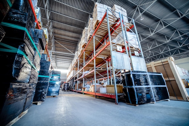 Long shelves with a variety of boxes and containers