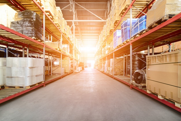 Long shelves with a variety of boxes and containers.