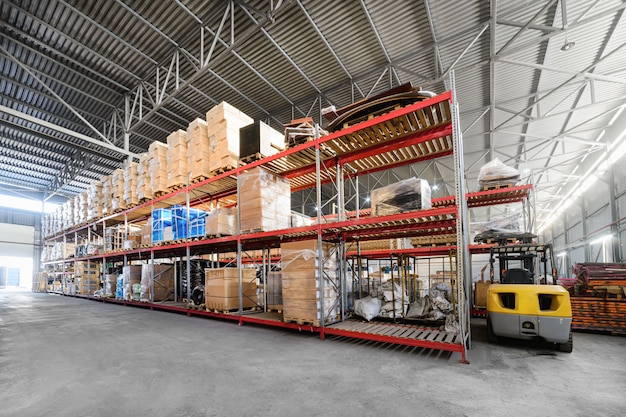 Long shelves with a variety of boxes and containers