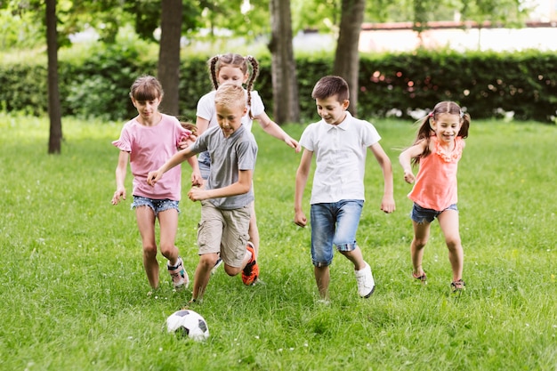 Photo long shot best friends playing football