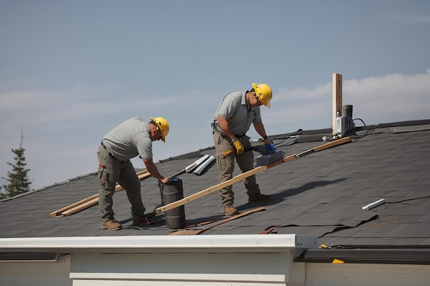 Premium AI Image | Long shot men working on roof