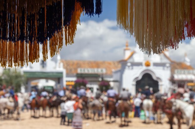 long shot of pilgrimage to El Rocio