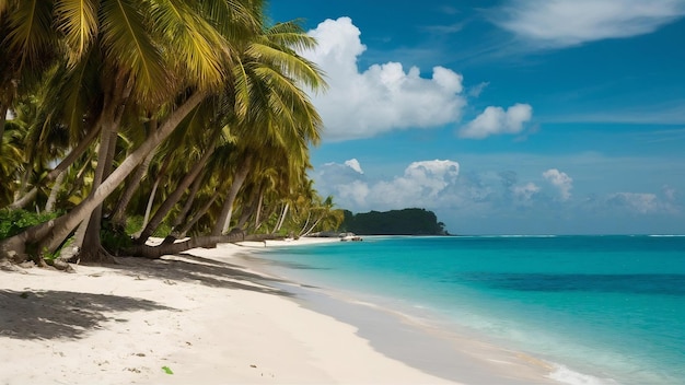 Long shot of tropical sandy beach