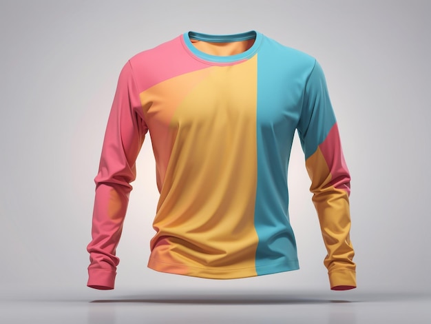 Photo long sleeve round neck 3d photorealistic tshirt mockup