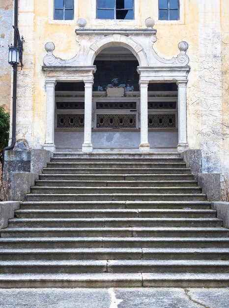 A long stair create the perspective to this 15th century Italian chapel.