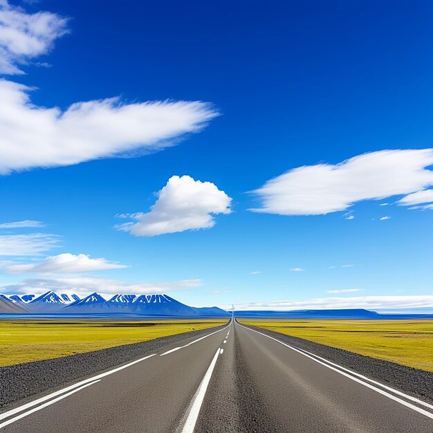 Long straight road and blue sky generated by ai