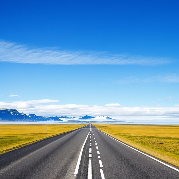 Long straight road and blue sky generated by ai