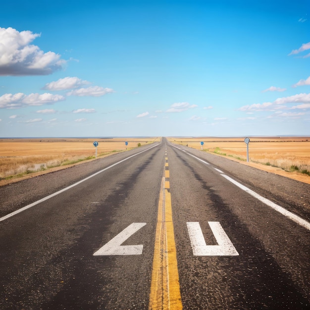 A long straight road and blue sky