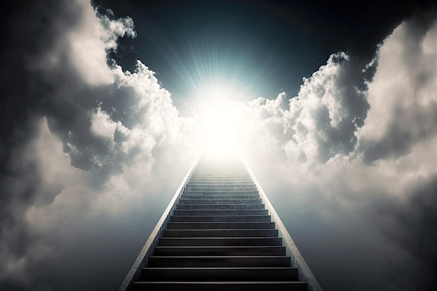 Premium Photo  Long straight stairway to heaven in clouds against