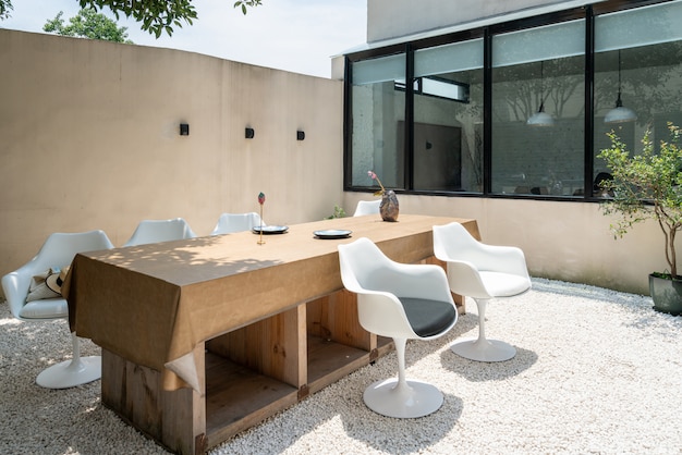 Long table and chair in Villa Garden Restaurant