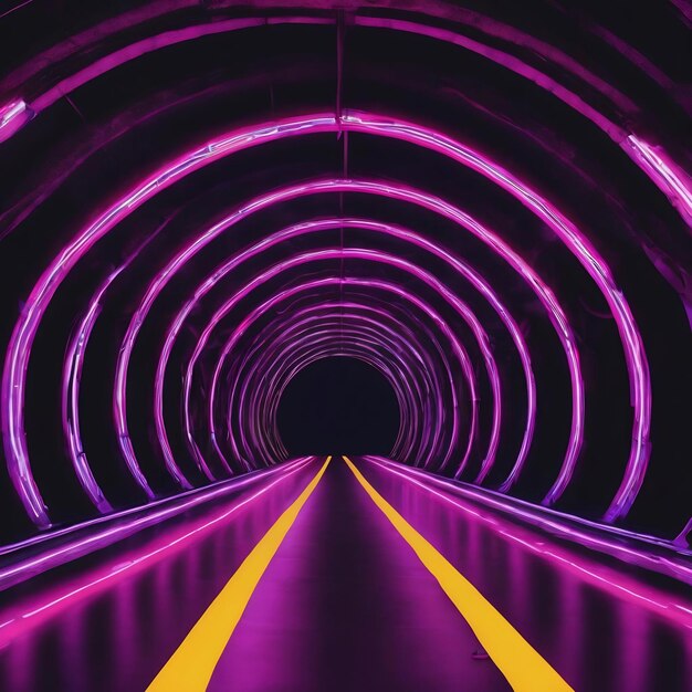 A long tunnel with neon lights and a dark background generative ai