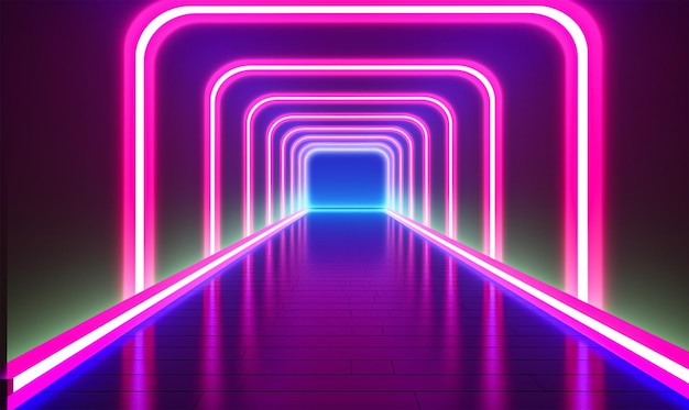 long tunnel with neon line light decoration creative abstract background