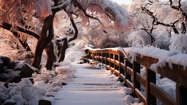 写真 雪に覆われた長い歩道