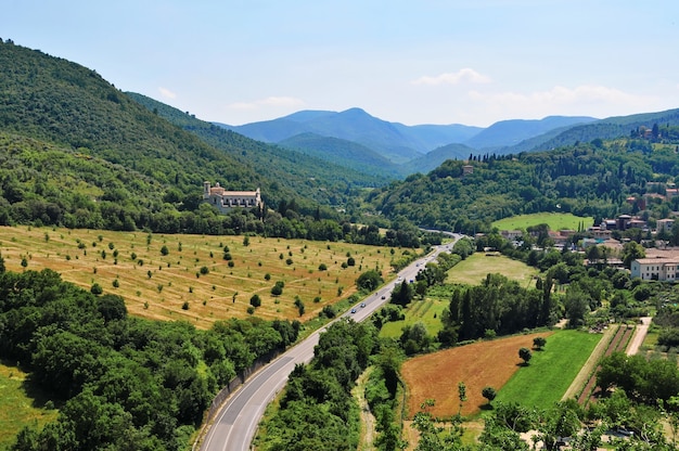 Long way road to mountain Beautiful landscape near Spoleto Italy