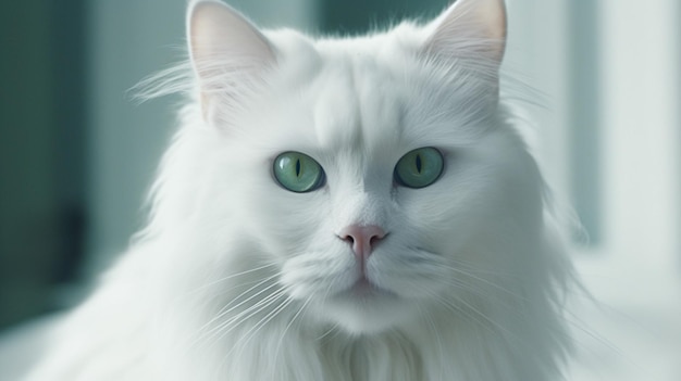 Умный кот с длинной белой шерстьюГенеративный ИИ