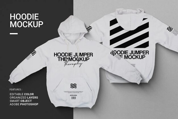 Photo long white hoodie mockup