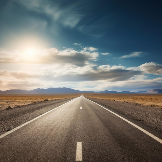 Long and winding road through a barren desert landscape