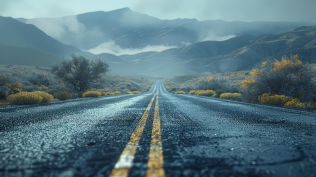 Photo long and winding road through a desolate landscape