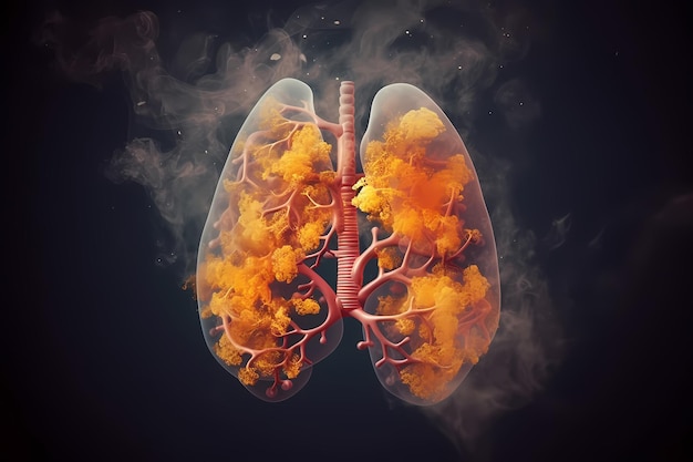 Longen met rook Effect op gezondheid na roken Slechte gewoonte Slechte luchtkwaliteit Luchtverontreiniging Generatieve AI