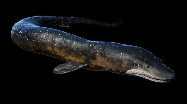 Photo longfin eel in the solid black background