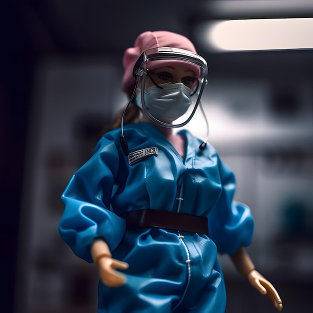 Longhaired Barbie in a doctor's outfit in a doctor's office