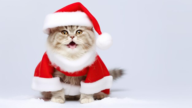 Longhaired cat wearing a Santa hat