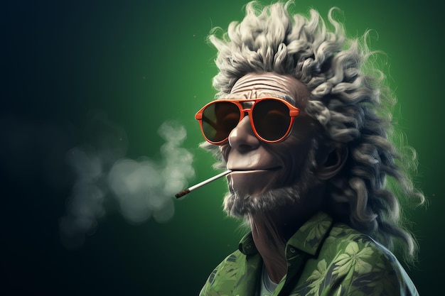 太陽眼鏡をかぶった長の男がタバコを吸っている