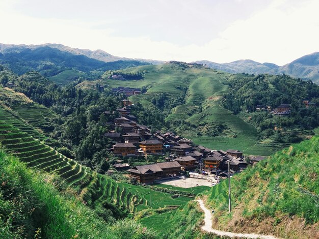 Longji rice terraces against sky