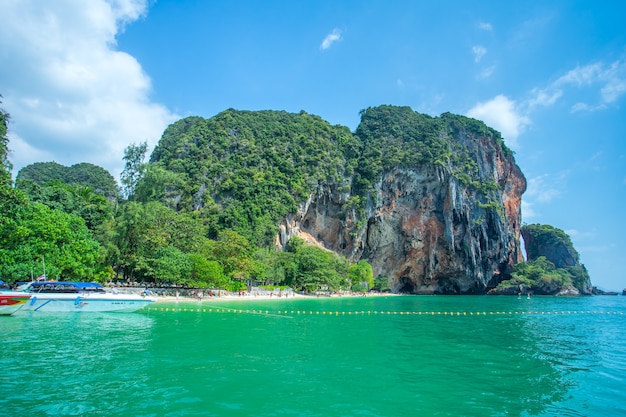 Longtail boats in the sea near Hong island in Krabi Province