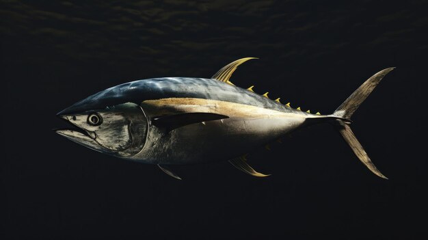 Photo longtail tuna in the solid black background
