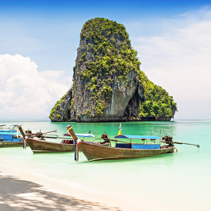 Longtale-boten op het prachtige strand, Thailand - focus op de boten