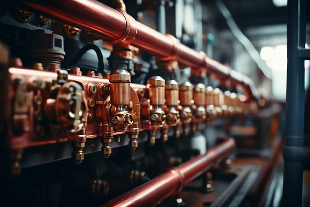 Loodgietersservice koperen pijpleiding van een verwarmingssysteem in ketelruimte AI generatief