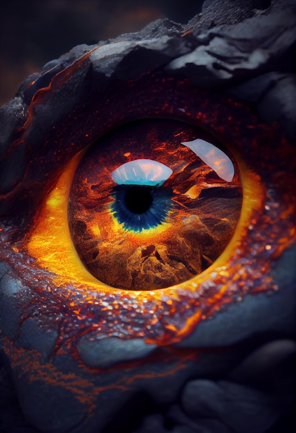 Look of eye made from molten lava Generative AI