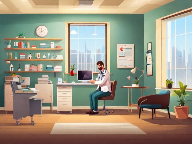 Look at this flat illustration of doctor office