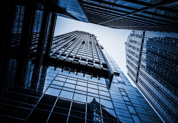 look up to the sky with skyscrapers