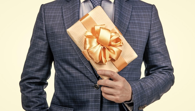 Look what i have cropped ceo holding giftbox cropped man prepare for romance date