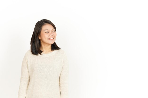 Looking aside of Beautiful Asian Woman Isolated On White Background