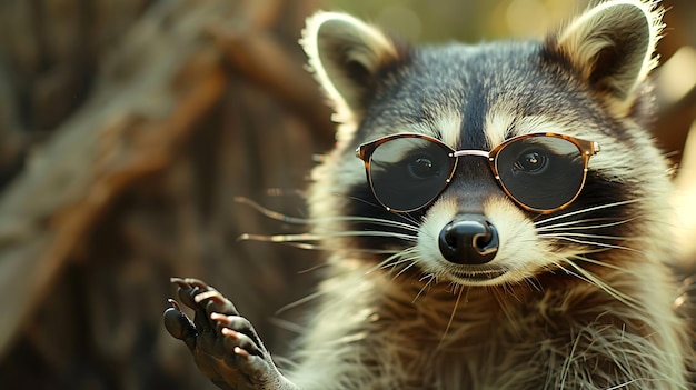 Photo looking for a fun and unique way to show off your personality look no further than this raccoon wearing sunglasses this highquality image is sure t