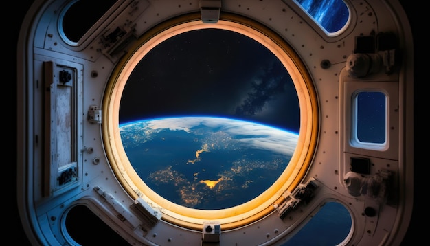 Foto guardando fuori una vedova da un'astronave generativa ai