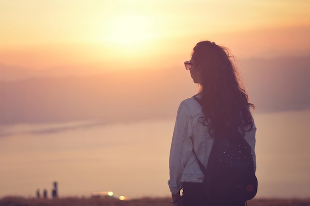 Photo looking at the sunset landscape