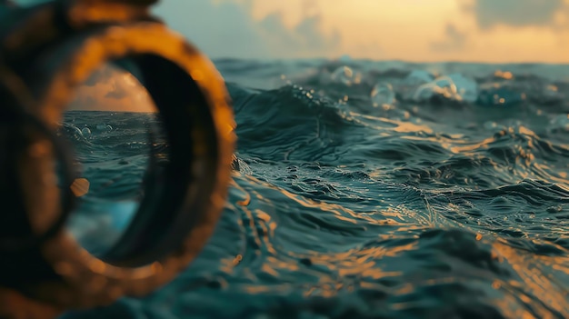 Фото Глядя через люк на огромный океан, вода темно-голубого цвета, а волны покрыты белой пенью.