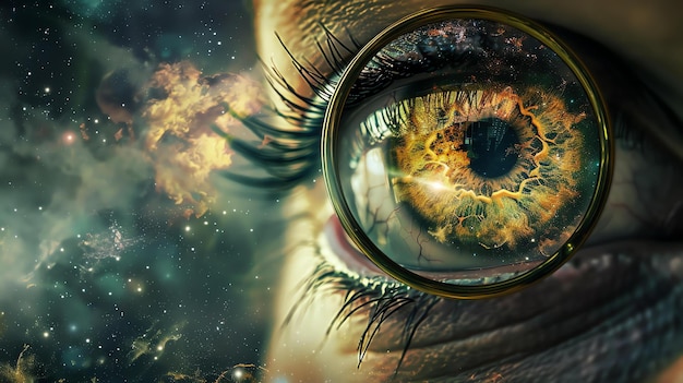 Photo looking through the looking glass into the depths of the universe an eye is revealed