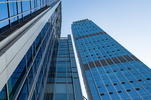 Looking Up Blue Modern Office Building