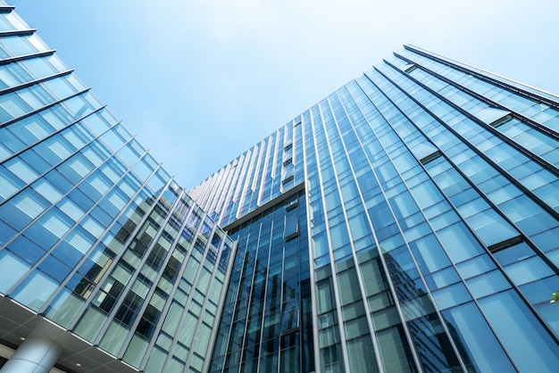 Looking Up Blue Modern Office Building