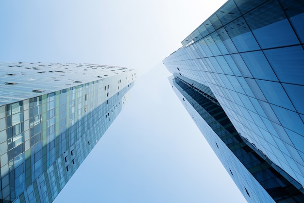 Looking Up Blue Modern Office Building